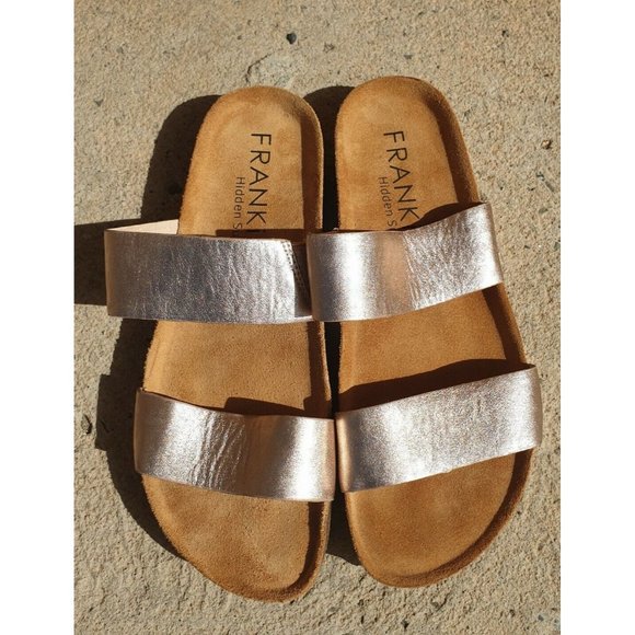 Frankie4 8 Maria Minimalist Comfy Slides Leather shiny Flats Shoes In Rose gold - Picture 4 of 13